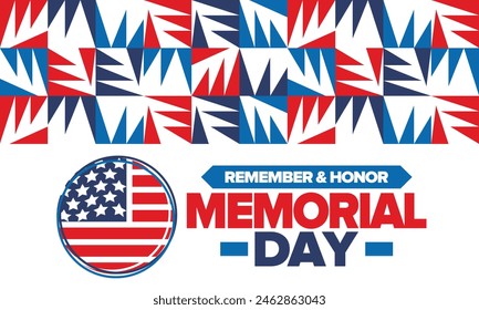 Memorial Day in United States. Remember and Honor. Federal holiday for remember and honor persons who have died while serving in the United States Armed Forces. Celebrated in May. Vector poster