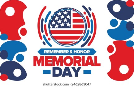 Memorial Day in United States. Remember and Honor. Federal holiday for remember and honor persons who have died while serving in the United States Armed Forces. Celebrated in May. Vector poster