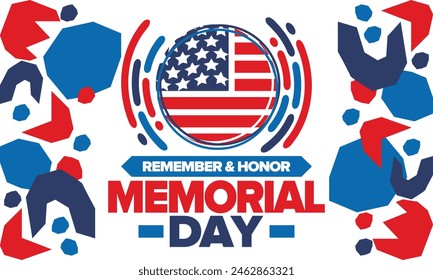 Memorial Day in United States. Remember and Honor. Federal holiday for remember and honor persons who have died while serving in the United States Armed Forces. Celebrated in May. Vector poster