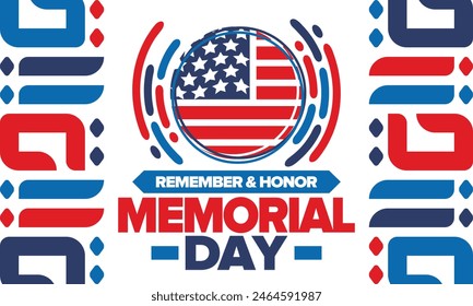 Memorial Day in United States. Remember and Honor. Federal holiday for remember and honor persons who have died while serving in the United States Armed Forces. Celebrated in May. Vector poster