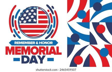 Memorial Day in United States. Remember and Honor. Federal holiday for remember and honor persons who have died while serving in the United States Armed Forces. Celebrated in May. Vector poster