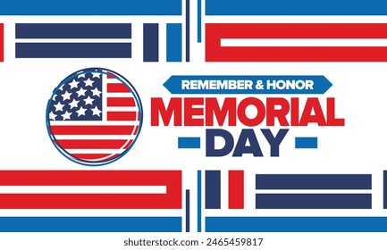 Memorial Day in United States. Remember and Honor. Federal holiday for remember and honor persons who have died while serving in the United States Armed Forces. Celebrated in May. Vector poster