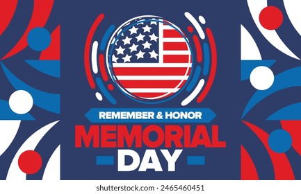 Memorial Day in United States. Remember and Honor. Federal holiday for remember and honor persons who have died while serving in the United States Armed Forces. Celebrated in May. Vector poster