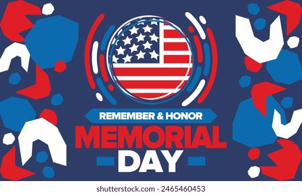 Memorial Day in United States. Remember and Honor. Federal holiday for remember and honor persons who have died while serving in the United States Armed Forces. Celebrated in May. Vector poster