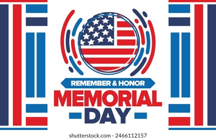 Memorial Day in United States. Remember and Honor. Federal holiday for remember and honor persons who have died while serving in the United States Armed Forces. Celebrated in May. Vector poster