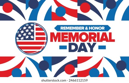 Memorial Day in United States. Remember and Honor. Federal holiday for remember and honor persons who have died while serving in the United States Armed Forces. Celebrated in May. Vector poster