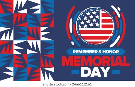 Memorial Day in United States. Remember and Honor. Federal holiday for remember and honor persons who have died while serving in the United States Armed Forces. Celebrated in May. Vector poster