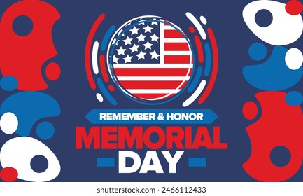 Memorial Day in United States. Remember and Honor. Federal holiday for remember and honor persons who have died while serving in the United States Armed Forces. Celebrated in May. Vector poster