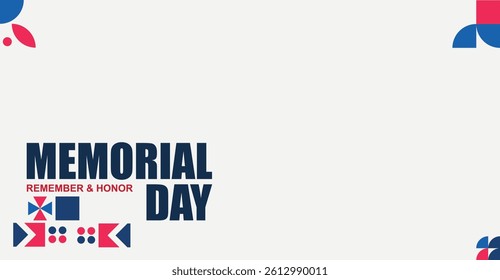 Memorial Day USA Banner with American Flag on Light Background. Copy Space