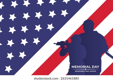 Memorial Day USA Banner (em inglês). Lembre-se e honre-se. Vetor
