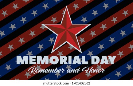 Memorial Day USA. Celebrated in the United States in May. Remember and Honor. Poster, card, banner, background design. Vector illustration eps 10.