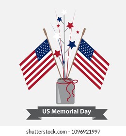Memorial day, USA flag in the jar decorated with star ,Vector isolated from grey background.