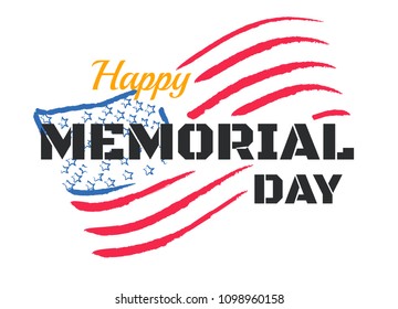 memorial day with USA flag vector on white background or banner graphic