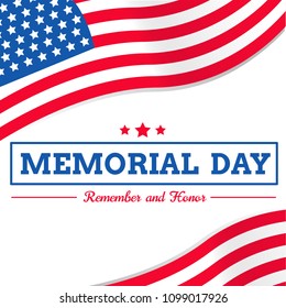 memorial day with USA flag vector on white background or banner graphic
