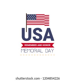Memorial day USA greeting card wallpaper, national american flag with stars on white background, flat design, vector illustration