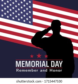 Memorial Day In USA With Lettering Remember And Honor. Holiday Of Memory And Honor Of Soldiers, Military Personnel Who Died While Serving In The United States Armed Forces. Vector Banner