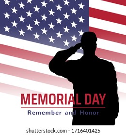 Memorial Day in USA with lettering remember and honor. Holiday of memory and honor of soldiers, military personnel who died while serving in the United States Armed forces. Vector banner