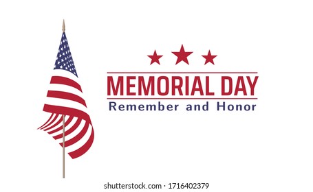 Memorial Day in USA with lettering remember and honor. Holiday of memory and honor of soldiers, military personnel who died while serving in the United States Armed forces. Vector banner