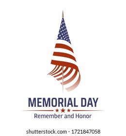 Memorial Day in USA with lettering remember and honor. Holiday of memory and honor of soldiers, military personnel who died while serving in the United States Armed forces. Vector banner