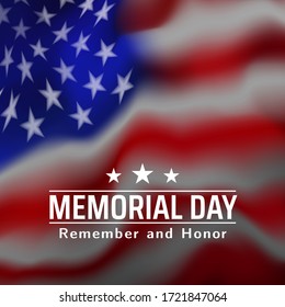 Memorial Day In USA With Lettering Remember And Honor. Holiday Of Memory And Honor Of Soldiers, Military Personnel Who Died While Serving In The United States Armed Forces. Vector Banner