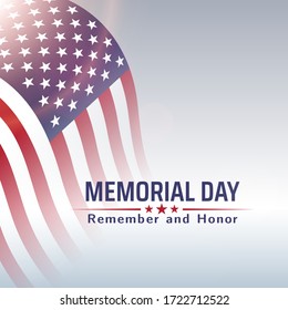 Memorial Day in USA with lettering remember and honor. Holiday of memory and honor of soldiers, military personnel who died while serving in the United States Armed forces. Vector banner