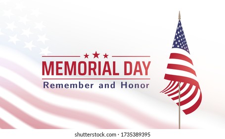 Memorial Day in USA with lettering remember and honor. Holiday of memory and honor of soldiers, military personnel who died while serving in the United States Armed forces. Vector banner