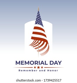 Memorial Day in USA with lettering remember and honor. Holiday of memory and honor of soldiers, military personnel who died while serving in the United States Armed forces. Vector banner