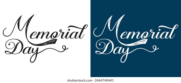Memorial Day. USA Memorial Day lettering typography design.Hand drawn vector art. isolated on white and blue background.  EPS 10
