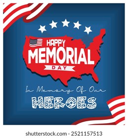 Memorial Day with USA map silhouette. To commemorate the heroes who have served. Memorial Day concept. Flat vector illustration.