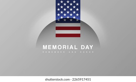 Memorial Day USA. Remember and Honor. Federal holiday for remember and honor persons who have died in the United States Armed Forces. Vector minimal white poster with flag volume arc line shape