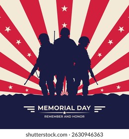 Memorial day USA Remember and Honor. American Soldier with Flag. Vector Illustration