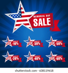 Memorial day USA sale dark blue template. Memorial Day Sale discount labels for web banner special offer vector illustration