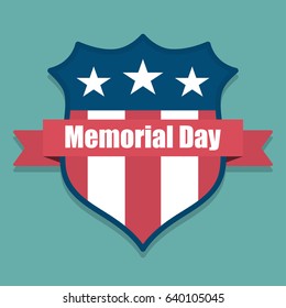Memorial Day. USA shield with USA flag inside with ribbon