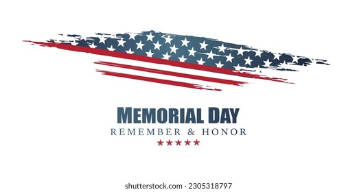 memorial day vector background with united states flag, respect honor and gratitude posters, modern design illustration 
