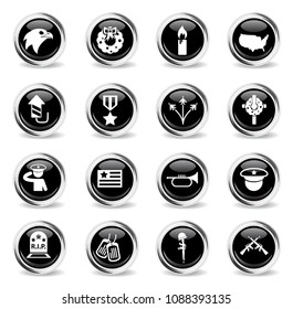memorial day vector icons - black round chrome buttons