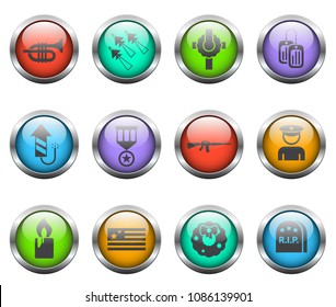 memorial day vector icons on color glass buttons