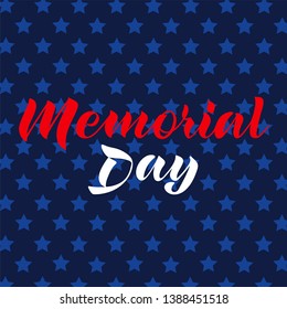 Memorial Day. Vector illustration. Hand drawn text lettering for Memorial Day in the USA. Red and white letters. Stars. Calligraphic design for print greetings card, sale banner, poster. EPS10