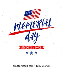 Memorial day vector illustration with handwritten lettering.  Design for poster, greeting card, banners or t-shirt print.