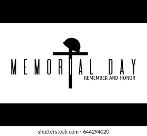 Memorial Day vector illustration. Remembrance and honor day card. Military helmet on grave cross silhouette illustration isolated on white background