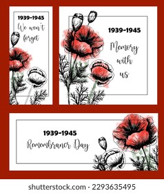 
Memorial Day vector illustration. Typography with red poppies on a white background.