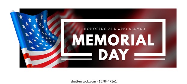 Memorial day vector illustration with waving flag of united states of america