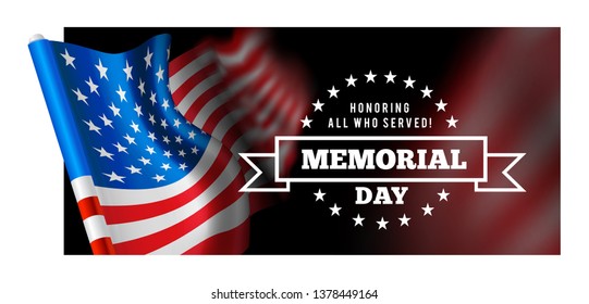 Memorial day vector illustration with waving flag of united states of america