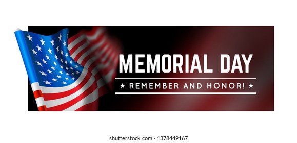 Memorial day vector illustration with waving flag of united states of america