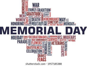 Memorial Day vector illustration word cloud isolated on a white background.