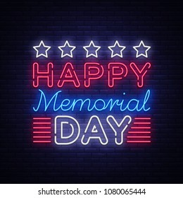 Memorial Day Vector. Memorial Day neon sign, design template, greeting card in neon style, light banner, design element, nightlife signboard. Vector illustration