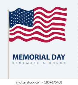 Memorial day vector poster card with usa flag on it. American national holiday white banner.