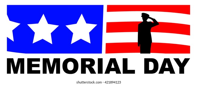 Memorial Day Vector With Saluting Soldier Silhouette, Bright Colors, American Flag