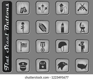 memorial day vector web icons on the flat steel buttons