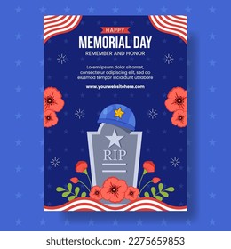 Memorial Day Afiche vertical mano de caricatura plana Dibujar plantillas fondo Ilustración