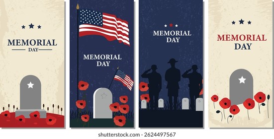  Memorial Day Vertical Remembrance Vector Art Collection